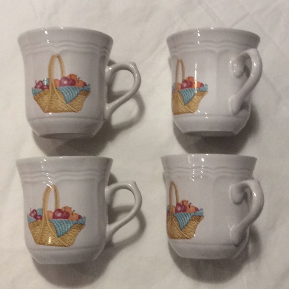 Newcor Stoneware 4 Cups Mugs Design is Basket of Fruit